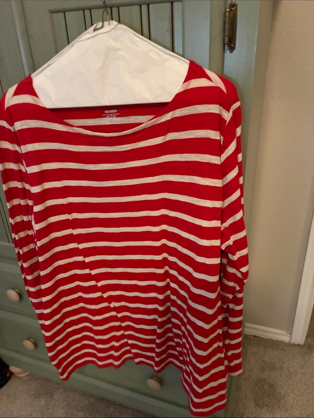 Old Navy Red and White Striped Crewneck Sweater